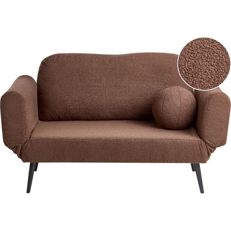 Sofa Bed Brown Boucle Iron with a Sleeping Function Round Cushion Living Room Bedroom DOROTEA