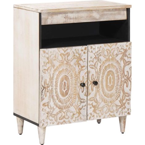 Sideboard with Storage White 60 x 33.5 x 75 cm Solid Mango Wood vidaXL