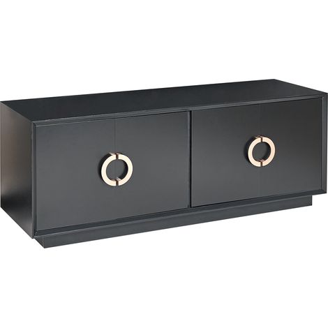 Aparador negro dorado 120 x 40 cm MDF 4 puertas estantes almacenaje Oxnard