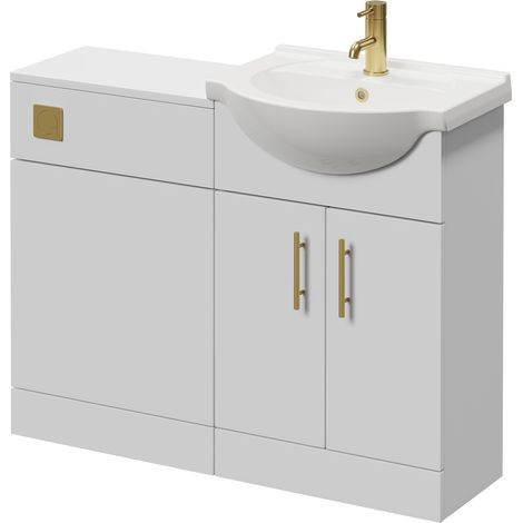 Alexander James Gloss White 1050mm 2 Door Vanity Unit Toilet Suite - 1050mm - Brushed Brass 96mm Knurled Bar HandleWithout James Toilet Pan