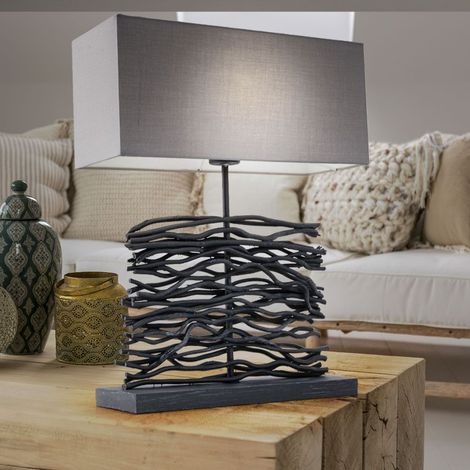 Etc-Shop – Lampe de table d'écriture 50 cm – Abat-jour textile gris – Douille E27 max 60W – Câble 1,5 m avec interrupteur – Pour chambre ou bureau (1/5)