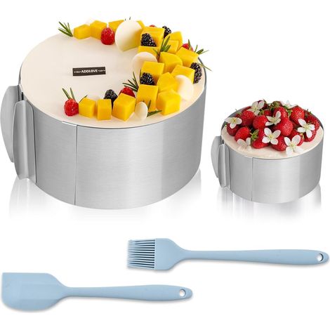 Lot de 2 anneaux à gâteau réglables en acier inoxydable - Diamètre : 16 à 30 cm - Avec graduation et fermeture à pince - 2 hauteurs de 6 cm et 8,5 cm - Rond pour biscuits, mousse, gâteaux superposés (1/5)