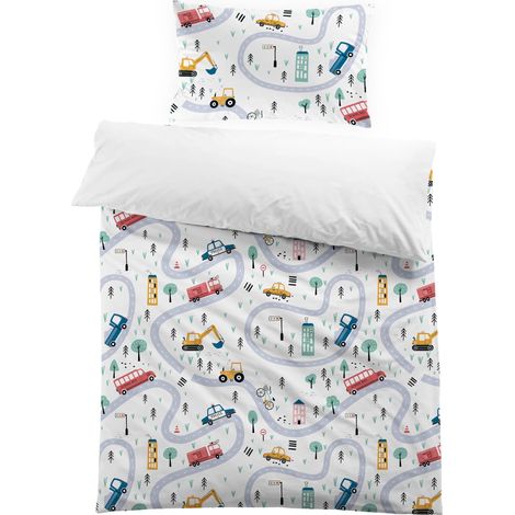 Housse de Couette Voiture 120x150 Enfant Garçon Parure de Lit en Microfibre 1 Personne 3D Imprimé avec Taie d'oreiller 40x60 (1/5)