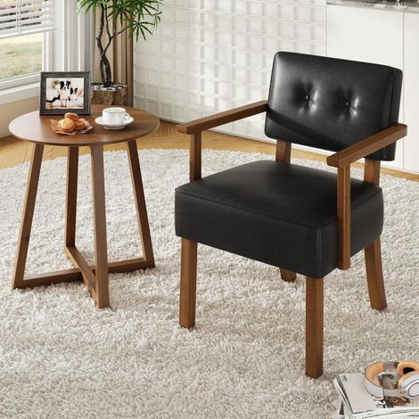 Lounge-Sessel aus PU-Leder mit Holzbeinen, Mid-Century Design, Schwarz (1/5)