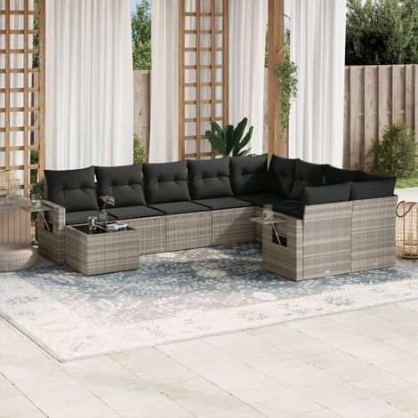 Set sofás jardín 10 pzas con cojines ratán sintético gris claro vidaXL (1/3)