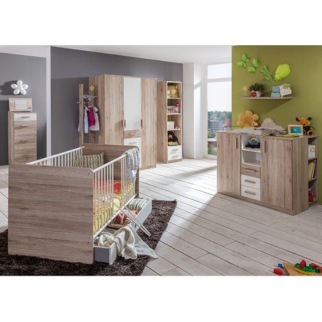 Babyzimmer Set 11-teilig in Eiche mit weiß CANTON-43 mit Wickelkommode (1/5)