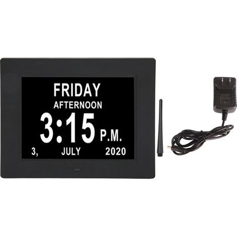 Horloge numérique jour 7 pouces luminosité auto réglable avec année mois complet réveil pour personnes âgées 110-240V prise américaine (1/5)