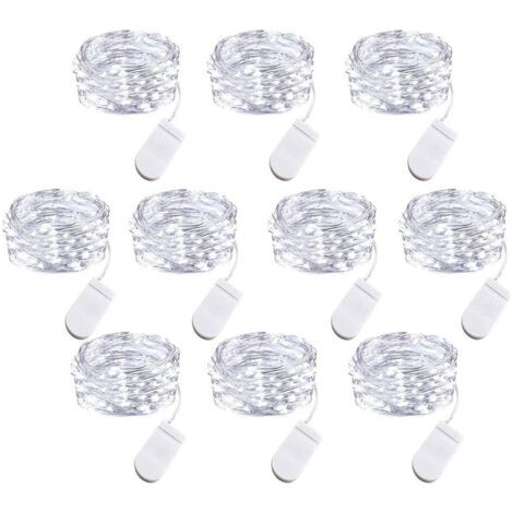 Lot de 10 Guirlandes Lumineuses LED à Piles, 1m Fil de Cuivre 10 Ampoules LED pour Chambre Maison Fête Mariage Festival Concert Décoration (1/5)