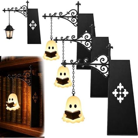 Set di 4 lanterne da biblioteca, fermalibri in metallo, illuminazione decorativa per scaffali, luce notturna retrò per la lettura, luce notturna a LED bianco caldo per librerie (1/5)