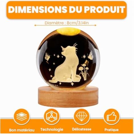 Veilleuse boule de cristal 3D USB chat LED, lampe de nuit bois Nol, Thanksgiving, Saint-Valentin, décoration (1/4)