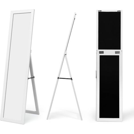 Specchio da terra 37 x 50 x 155 cm con tre possibilità di utilizzo design moderno in MDF bianco 200012881