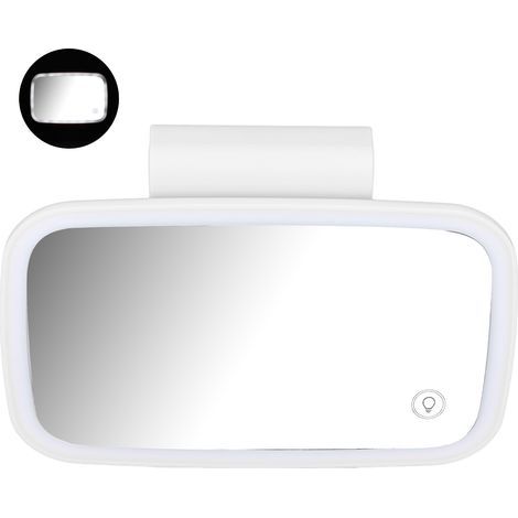 Sonnenblende fürs Auto mit berührungsempfindlichem LED-Schminkspiegel, versenkten Glühbirnen, ausziehbarem hinteren Clip, weiß, Plug & Play (1/5)