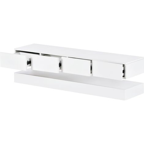 Meuble TV LED mural avec 2 armoires et 4 grandes tiroirs, blanc, pour TV jusqu'à 55 pouces, 130x33x15 cm (1/5)