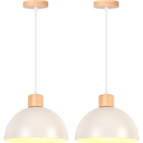 2PCS Lustre En Métal Vintage Suspension Luminaire Moderne Lampe À Suspension D'Intérieur Simple E27, Blanc Pour Restaurant Cuisine
