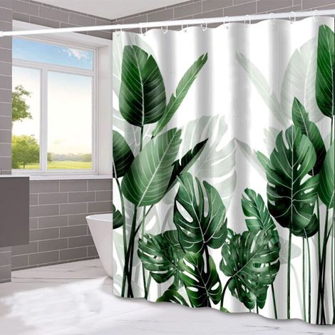 1 pc Tropical Vert Plante Rideau De Douche Étanche Lavable Tissu Salle De Bains Décor Botanique Feuille De Palmier Rideau De Douche 72x72 Pouces (1/5)