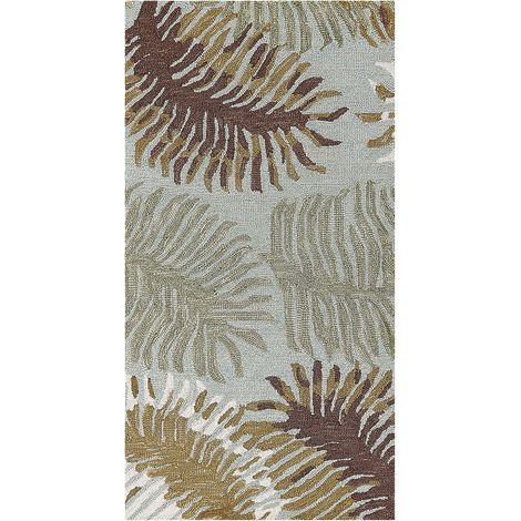 Tapis en Laine Rectangulaire à Motif de Plantes 80 x 150 cm Bouclé Vert et Bleu Vize