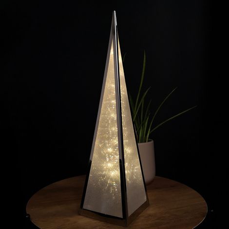 45cm Premier Christmas Holographic Pyramid Silver Frame-16 Warm White Led (1/5)