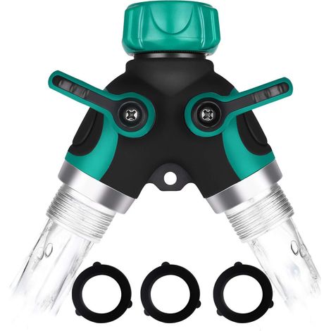 Splitter de Tuyau D'arrosage, 3/4 Alliage de Zinc Distributeur avec 2 Sorties Vannes, Débit D'eau Réglable et Verrouillable avec 2 Connecteurs et 3 Rondelles