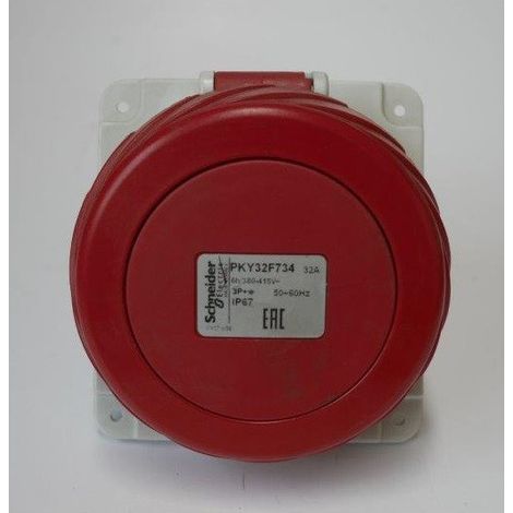 Prise socle industrielle murale coudée rouge 3P+T 32A 380-415Vca avec clapet de protection IP67 PratiKa SCHNEIDER (1/3)