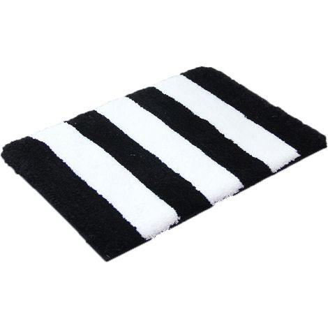 1 tapis de bain rayé noir et blanc 50 x 80 cm, Couleur : Noir et blanc