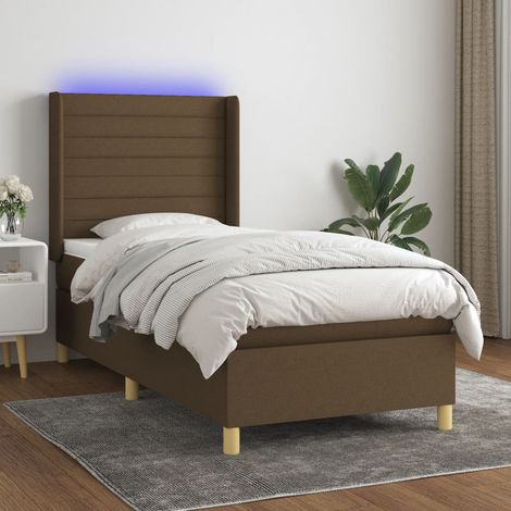 Cama box spring colchón y luces LED tela marrón oscuro 90x190cm vidaXL (1/5)
