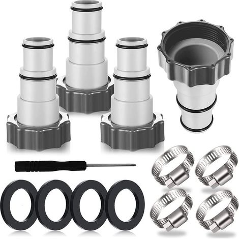 4 adaptateurs de tuyau de piscine, adaptateurs pour piscines Intex, raccords de tuyau de pompe, connexion pour tuyau de piscine Ø 32 et 38 mm. (1/5)