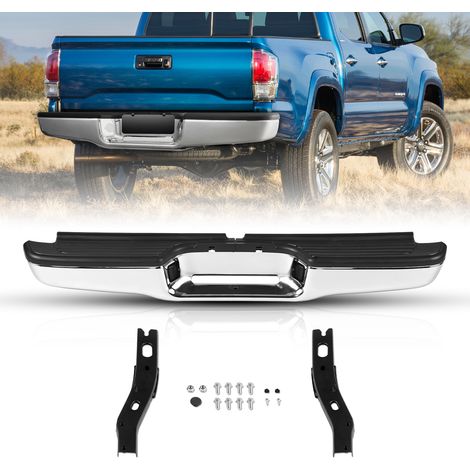 VEVOR Parachoques trasero compatible con Toyota Tacoma 1995-2004, conjunto de parachoques trasero de acero cromado, parachoques trasero de repuesto con luz de matrícula y almohadilla de paso, sin orif (1/5)