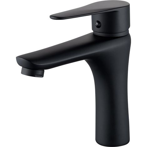CYRILL Miscelatore per lavabo da bagno monocomando nero, rubinetti per lavabo monopezzo moderni per bagno con linee di alimentazione acqua calda e fredda, ottone (1/5)