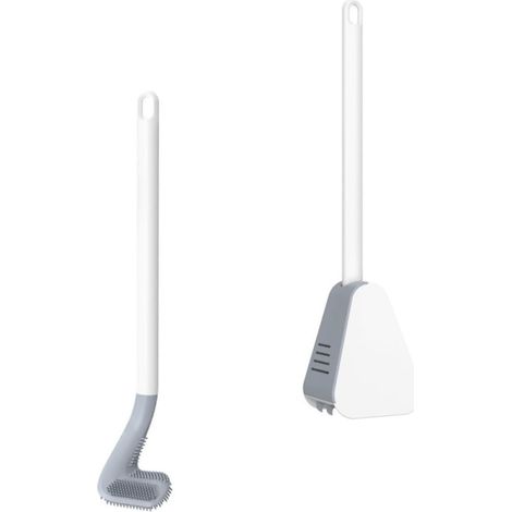 2 brosses WC, silicone, blanc, long manche, pour salle de bain (1/5)