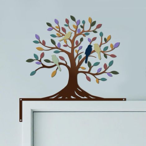 JSSEVN-Arbre et oiseaux Métal Ornement de Cadre de Porte, Décoration Murale pour Porte, Art Déco Originale d'angle de Portail pour Chambre d'enfant (1/5)