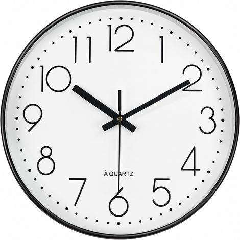 Horloge murale ronde 35 cm fond blanc bordure noire sans perçage à quartz réf 9266 900 g – Livraison gratuite