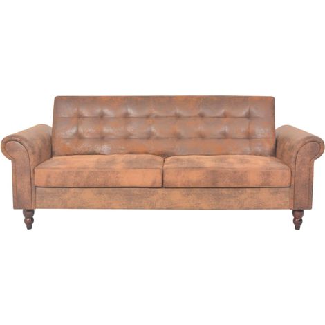 Divano letto trasformabile con braccioli 196 x 97 x 59 cm pelle scamosciata sintetica marrone 020019646
