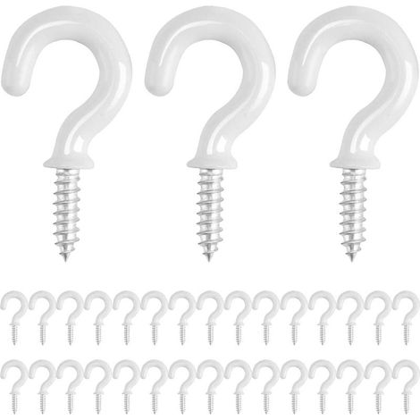 30 ganchos de tornillo blancos, ganchos de techo de 1/2 pulgada para atornillar (1/5)