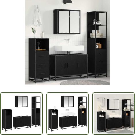 vidaXL Meubles en bois d'ingénierie - Ensemble de mobilier de salle de bain 4 pcs Chêne noir (1/5)