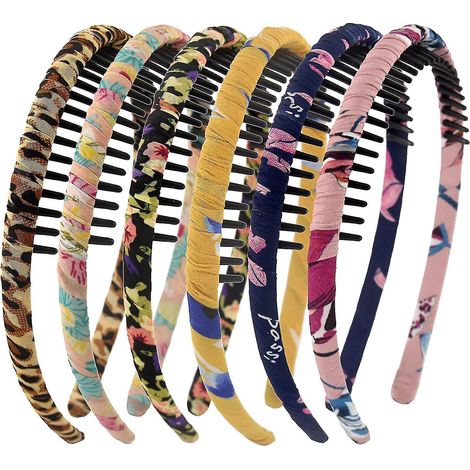 Haarbänder aus Kunststoff mit Kamm für Damen, elastisch, mit Blumenmuster, rutschfest, für dickes Haar, aus Kunstharz, bequeme Haaraccessoires, Set mit -- (1/4)