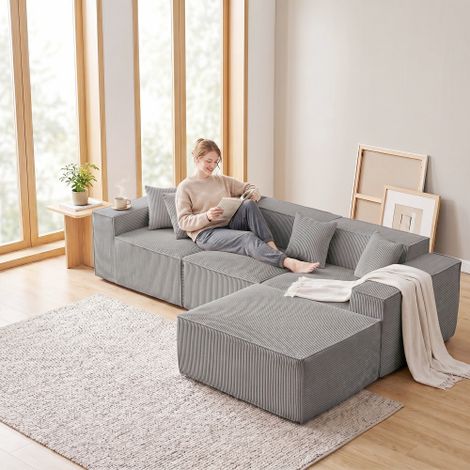 Divano angolare modulare e divano letto, divano Cloud a L da 279 cm con imbottitura in schiuma comfort di alta qualità, non richiede montaggio, seduta profonda, tessuto in velluto a coste, divano conv (1/5)