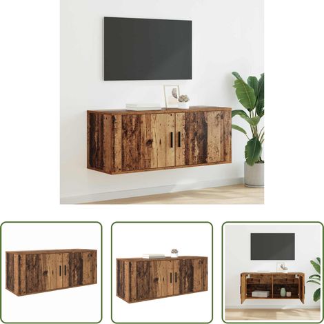 Holzschrank - Wandmontiertes TV-Regal Wandmontiert Altholz 100 x 34,5 x 40 cm (1/5)