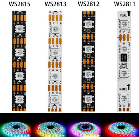 (WS2815 12V-White PCB) Bande LED intelligente RGB 5050 avec circuit intégré adressable individuellement WS2812 (1/5)