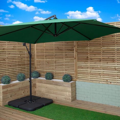 3m Cantilever Banana Garden Parasol in Green with Crank Handle and Parasol Base Weights Included (1/5)
