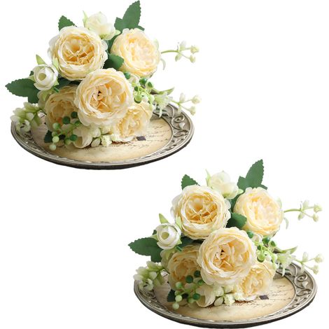 1 Bouquet fleurs artificielles, soie haute qualité, tige fil de fer, décoration mariage, intérieur extérieur (1/5)