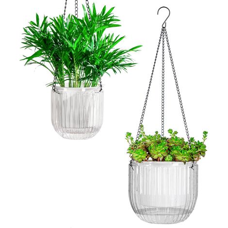Pot de fleurs suspendu à arrosage automatique de 14 cm avec trous de drainage, petit pot de fleurs à suspendre, niveau d'eau visible, suspension de plantes, décoration d'intérieur, jardinage (1/5)