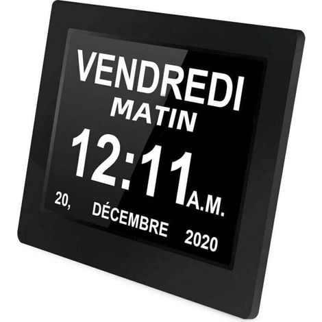 Inch Digital Clock, Day Clock, Large Screen Alarm Clock, Wall Clock, Alzheimer's Clock for Parents (Black) (1/4)