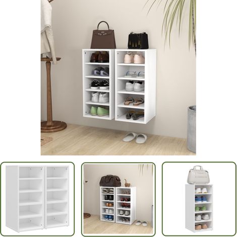 The Living Store Armoires à chaussures 2pcs Blanc 31,5x35x70cm Bois d'ingénierie - Rangement Chaussures - Armoire Chaussure - Meuble Entrée - Organiseur Chaussures - Étagère Chaussures (1/5)