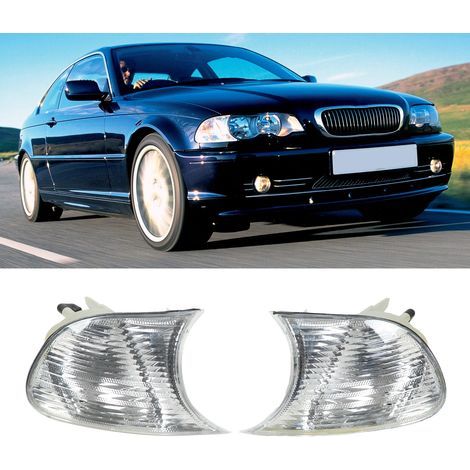 Left and right front indicator lights for BMW 3 Series E46 Coupe 1998-2001, white, clear lens, replacement part 63126904307 63126904308 (1/5)
