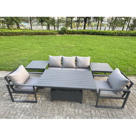 Fimous 6-Piece Aluminium Garden Furniture Sets 5 Seater Outdoor Sofa Set with Adjustable Rising Lifting Dining Table 2 Chairs 2 Side Tables (1/5)