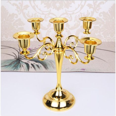(Or)Chandelier Bougeoir à 5 Bras en Métal Style d'Européen Chandelier de Mariage Candélabre pour Noël Cadeau d'anniversaire Décor à La Maison