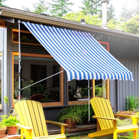 Gelenkarmmarkise Klemmmarkise höhenverstellbar 200 x 150 cm, Aluminium Sonnenschutz für Terrasse und Balkon, Blau/Weiß