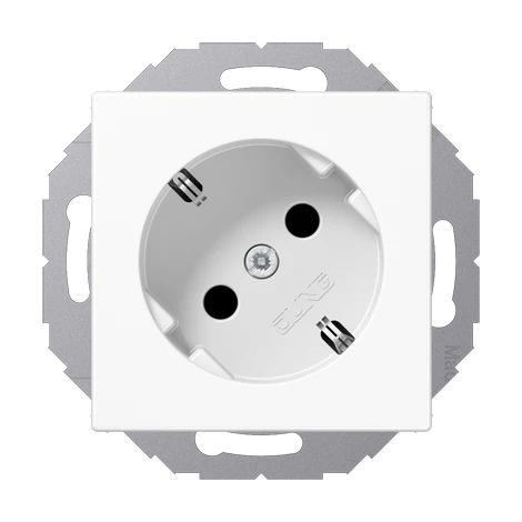 Jung Enchufe SCHUKO® 45°, 16 A 250 V , SAFETY+, con anillo de soporte no conectado a tierra, duroplástico, serie AS/A, blanco alpino A 520-45 KI WW