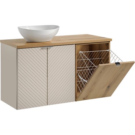 Mueble lavabo individual 100cm 2 puertas cesto de ropa Manoa Cachemira y Madera