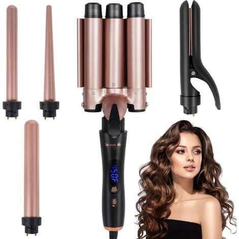 Trade Shop - Set 5in1 Haarplatte 3 Kegel Curling Smooth Ceramic Waves Schnellheizung - (1/5)